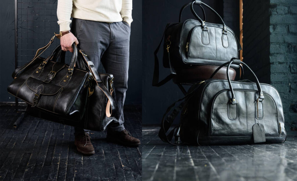 What are the different styles of leather duffle bags?